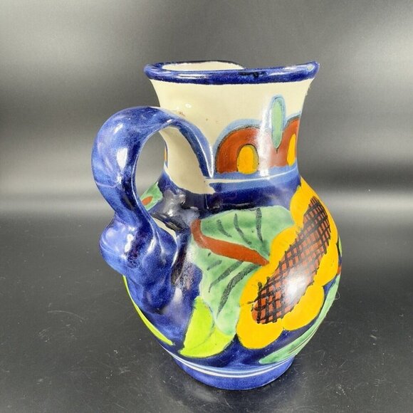 Mexico Art Pottery Talavera Pitcher Carafe Multicolor Frutal Decor Hand Made VTG - Picture 16 of 16